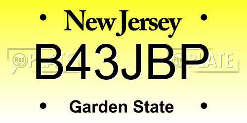 B43JBP New Jersey License Plate