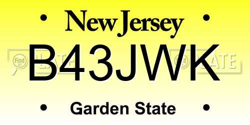 B43JWK New Jersey License Plate