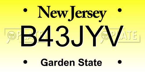 B43JYV New Jersey License Plate
