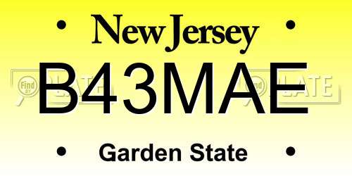 B43MAE New Jersey License Plate
