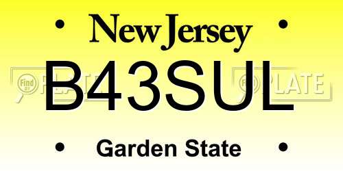 B43SUL New Jersey License Plate