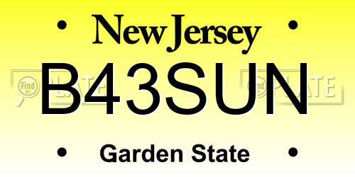 B43SUN New Jersey License Plate