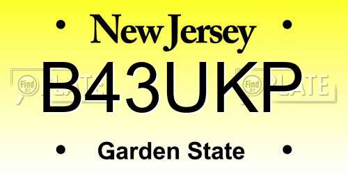 B43UKP New Jersey License Plate
