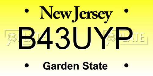 B43UYP New Jersey License Plate