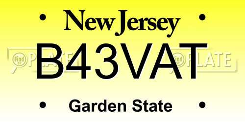 B43VAT New Jersey License Plate