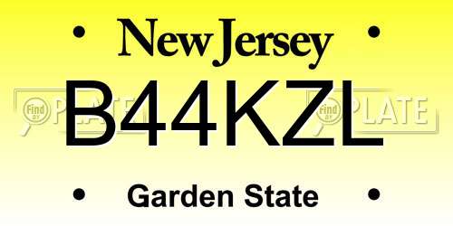 B44KZL New Jersey License Plate