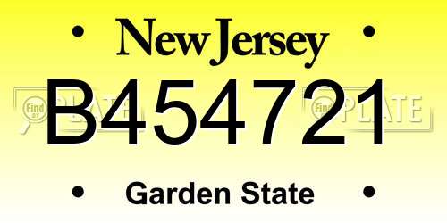 B454721 New Jersey License Plate