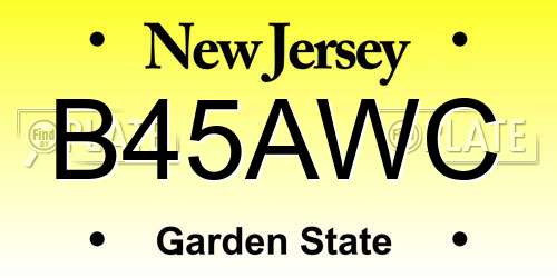 B45AWC New Jersey License Plate