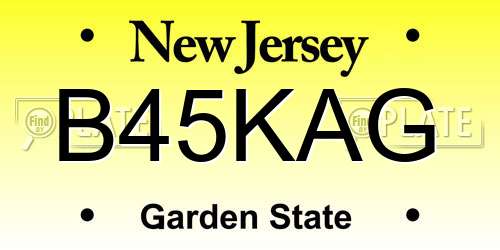B45KAG New Jersey License Plate