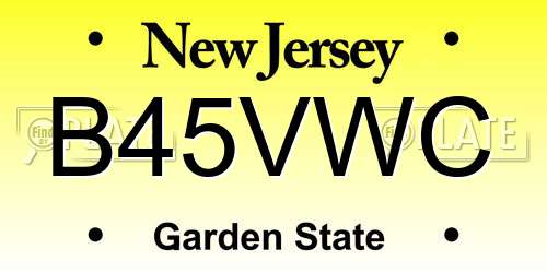 B45VWC New Jersey License Plate