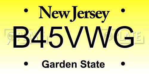 B45VWG New Jersey License Plate