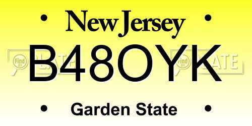 B48OYK New Jersey License Plate