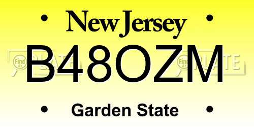 B48OZM New Jersey License Plate