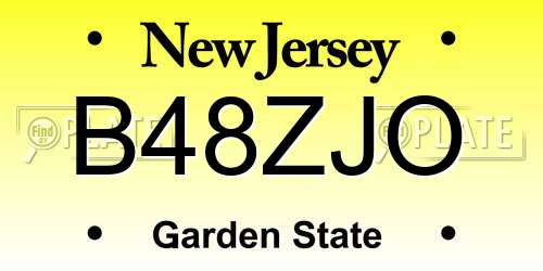 B48ZJO New Jersey License Plate