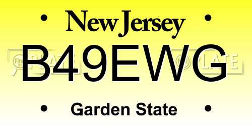 B49EWG New Jersey License Plate