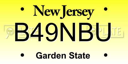 B49NBU New Jersey License Plate