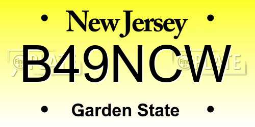 B49NCW New Jersey License Plate