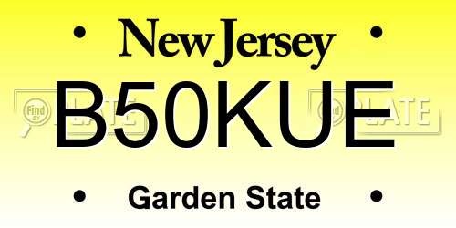 B50KUE New Jersey License Plate
