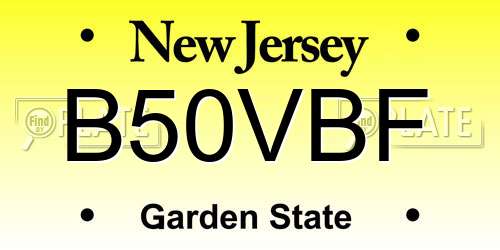 B50VBF New Jersey License Plate