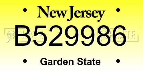 B529986 New Jersey License Plate