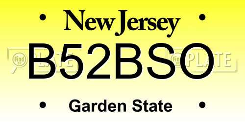 B52BSO New Jersey License Plate