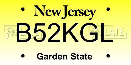 B52KGL New Jersey License Plate