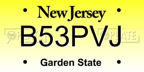 B53PVJ New Jersey License Plate