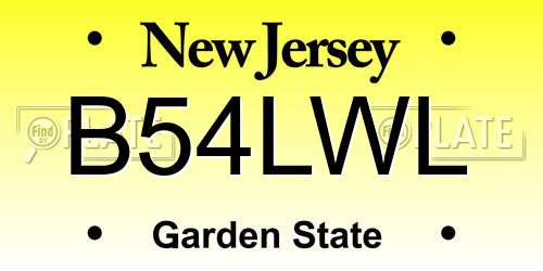 B54LWL New Jersey License Plate