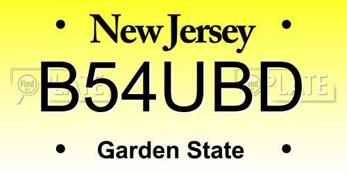 B54UBD New Jersey License Plate