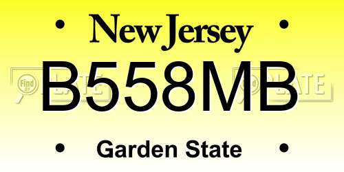 B558MB New Jersey License Plate