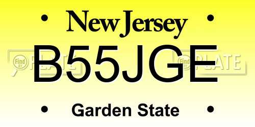 B55JGE New Jersey License Plate