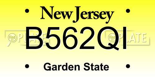 B562QI New Jersey License Plate