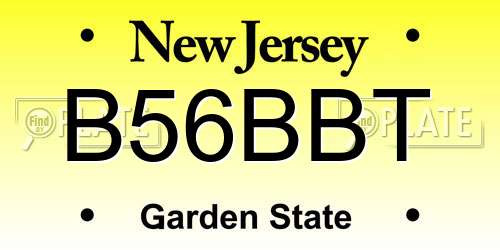 B56BBT New Jersey License Plate