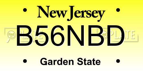 B56NBD New Jersey License Plate