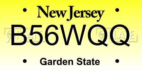 B56WQQ New Jersey License Plate
