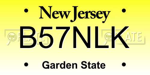 B57NLK New Jersey License Plate