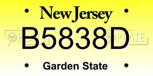 B5838D New Jersey License Plate