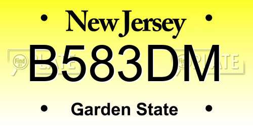 B583DM New Jersey License Plate