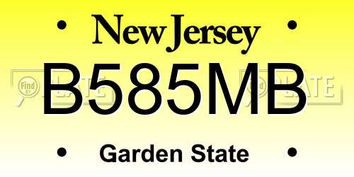 B585MB New Jersey License Plate