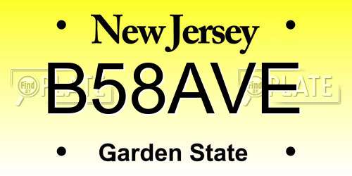 B58AVE New Jersey License Plate