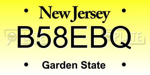 B58EBQ New Jersey License Plate