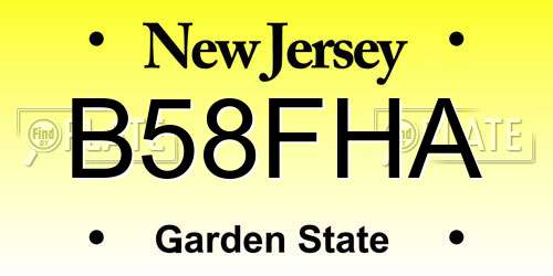 B58FHA New Jersey License Plate