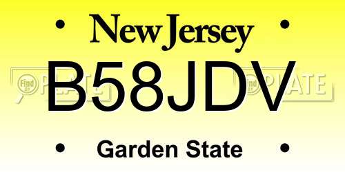 B58JDV New Jersey License Plate