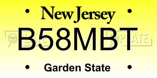 B58MBT New Jersey License Plate