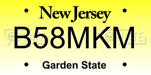 B58MKM New Jersey License Plate