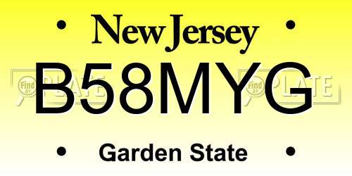 B58MYG New Jersey License Plate