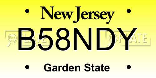 B58NDY New Jersey License Plate