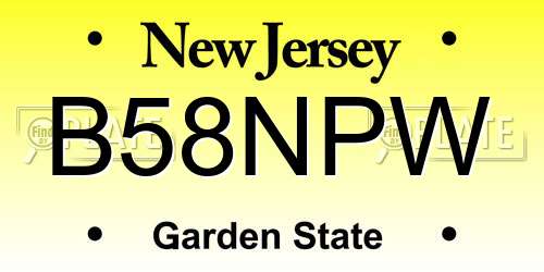 B58NPW New Jersey License Plate