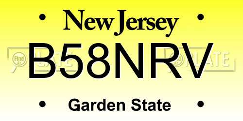 B58NRV New Jersey License Plate