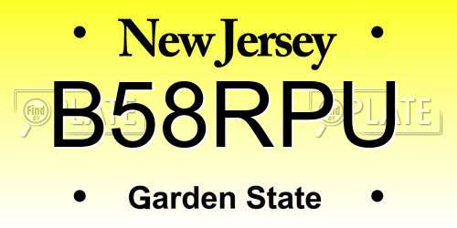 B58RPU New Jersey License Plate
